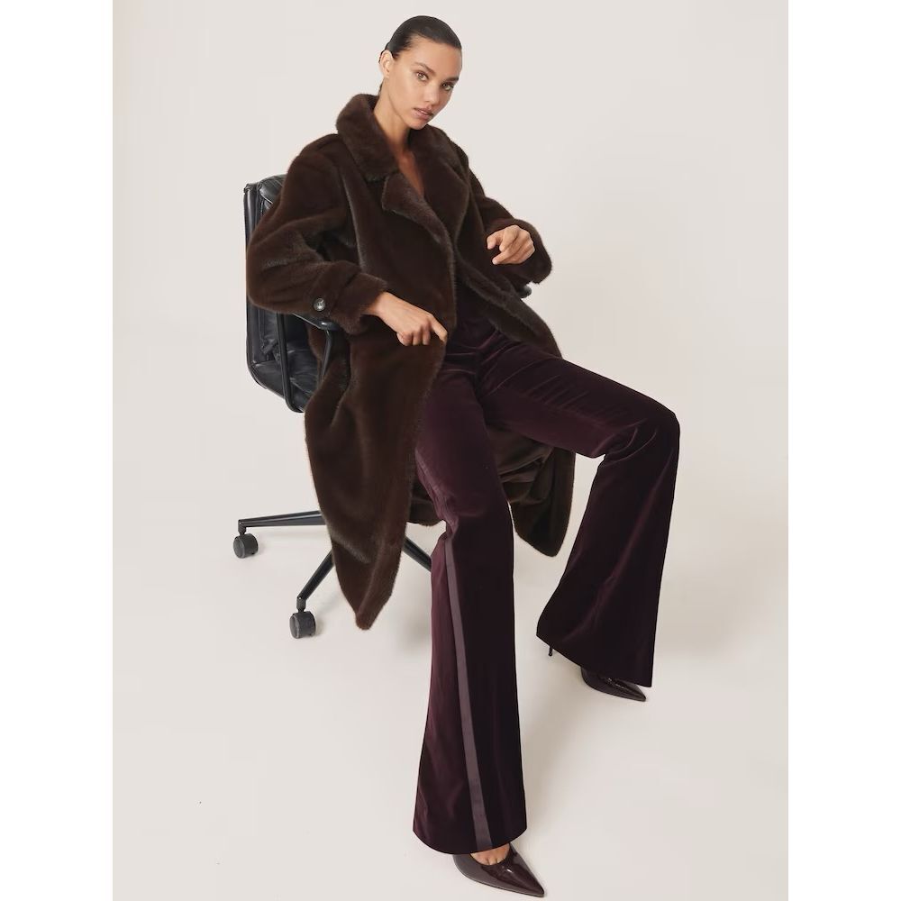 Reiss Cate Faux-Fur Long Belted Coat in Chocolate Brown - Picture 4 of 5